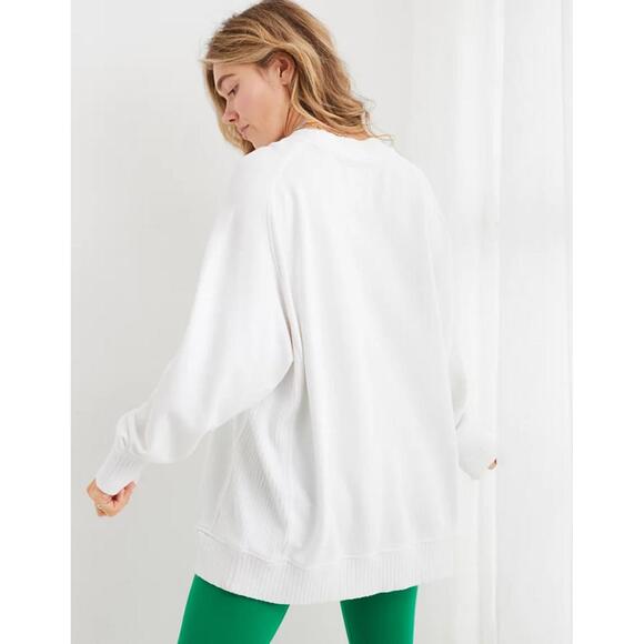 Aerie Down To Earth White Crew Neck Oversized Sweatshirt- Size Large - Picture 3 of 9